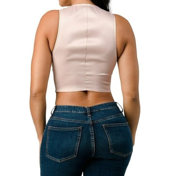 Privy Sleeveless Sequin V-Neck Corset Crop Top Pink Size Medium NWT - Picture 3 of 4